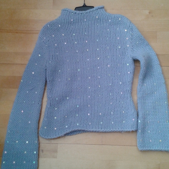 100% Wool Sweater Blue with sequins Small Holt Renfrew Sz XS - Picture 2 of 3